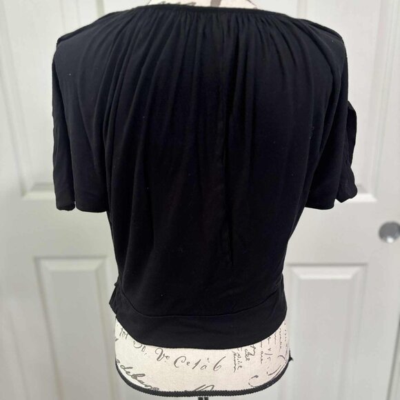 Black Short Top with Cinched Neckline & Batwing Sleeves Size XS - Picture 4 of 5